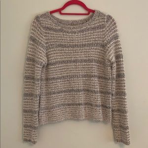 White and Grey Ann Taylor Crew Neck Sweater